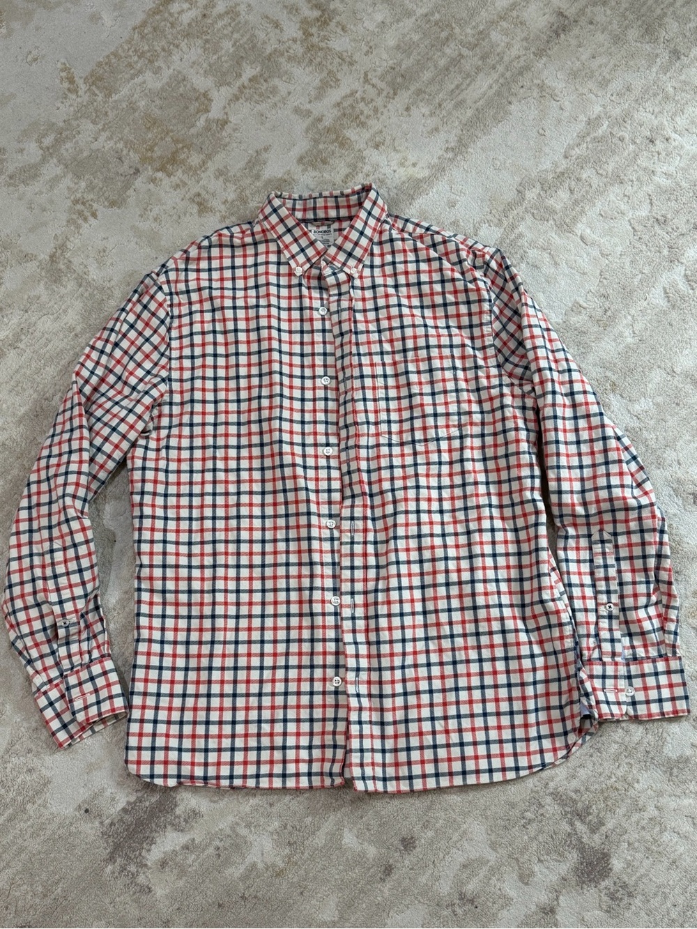 Men's Red and Blue Check Button-Down Shirt